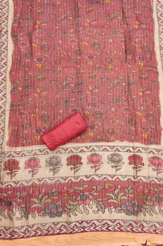 Pink Roman silk blend Chanderi Unstitched Dress Material