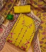 Yellow Roman silk blend Chanderi Unstitched Dress Material