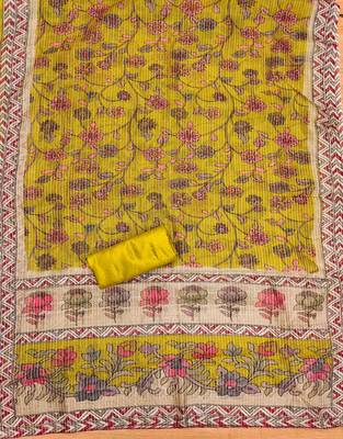 Yellow Roman silk blend Chanderi Unstitched Dress Material 4