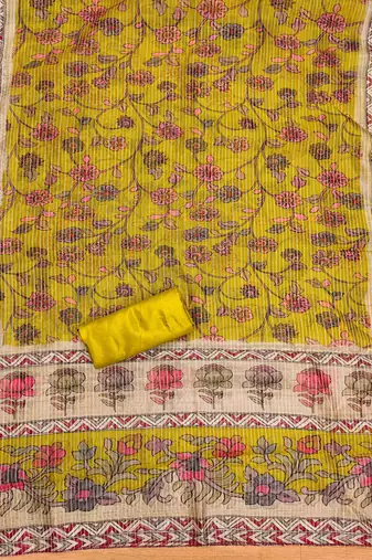 Yellow Roman silk blend Chanderi Unstitched Dress Material