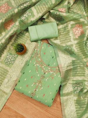 Green Shimmer Jacquard Unstitched Dress Material 1
