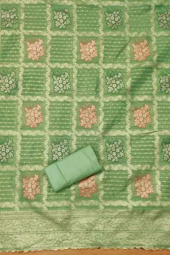 Green Shimmer Jacquard Unstitched Dress Material
