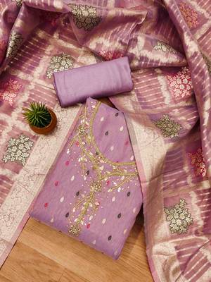 Lavender Shimmer Jacquard Unstitched Dress Material 1