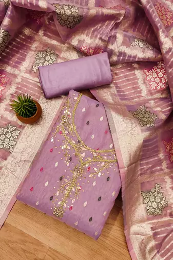 Lavender Shimmer Jacquard Unstitched Dress Material