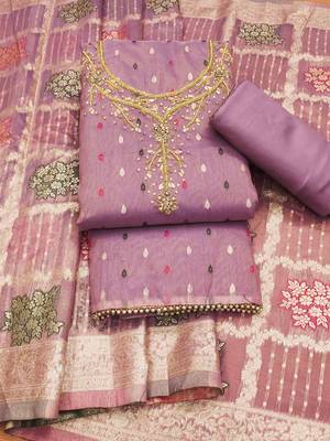Lavender Shimmer Jacquard Unstitched Dress Material 2