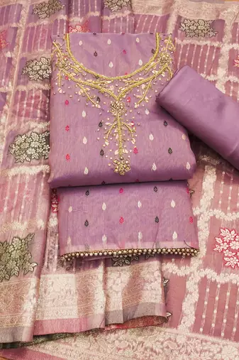 Lavender Shimmer Jacquard Unstitched Dress Material