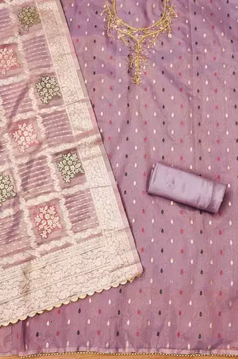 Lavender Shimmer Jacquard Unstitched Dress Material