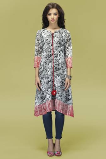 Black and White Georgette Printed Tunic