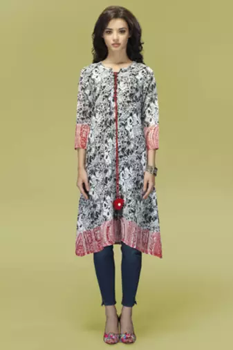 Black and White Georgette Printed Tunic
