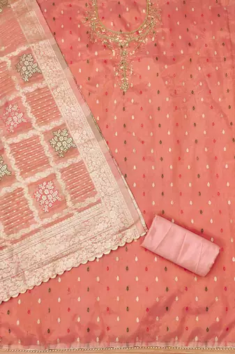 Peach Shimmer Jacquard Unstitched Dress Material