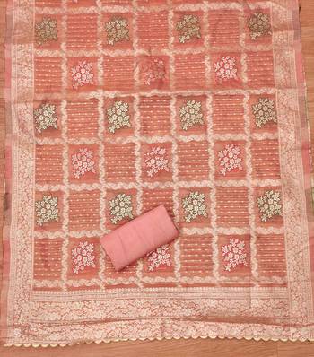 Peach Shimmer Jacquard Unstitched Dress Material 4