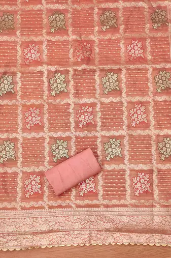 Peach Shimmer Jacquard Unstitched Dress Material