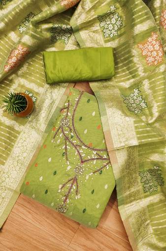 Parrot Green Shimmer Jacquard Unstitched Dress Material