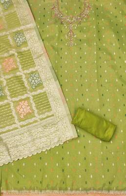Parrot Green Shimmer Jacquard Unstitched Dress Material 3