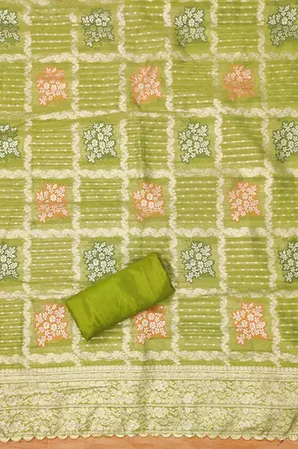 Parrot Green Shimmer Jacquard Unstitched Dress Material