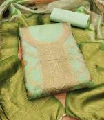 Green Organza Jcquard Swarovski Unstitched Dress Material