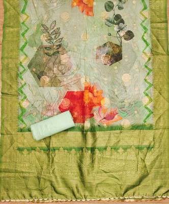 Green Organza Jcquard Swarovski Unstitched Dress Material 4