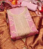 Peach Organza Jcquard Swarovski Unstitched Dress Material