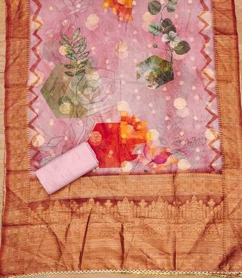 Peach Organza Jcquard Swarovski Unstitched Dress Material 4
