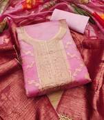 Pink Organza Jcquard Swarovski Unstitched Dress Material