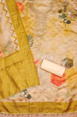Yellow Organza Jcquard Swarovski Unstitched Dress Material 3