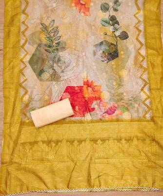 Yellow Organza Jcquard Swarovski Unstitched Dress Material 4