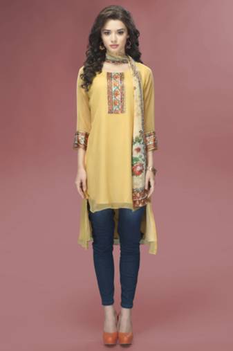 Yellow Chiffon 3/4 Sleeves tunic