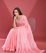 Peach Soft Tissue Embroidered Saree With Unstitched Blouse Piece