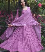 Onion georgette sequence embroidery flaried designer gown with dupatta