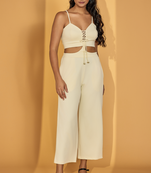 Urban sundari women's ankle length jumpsuit - shoulder straps, sleeveless, cotton with front lace embellished design