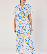 Urban sundari women's floral printed cotton night suit     buttoned shirt & slip-on trousers