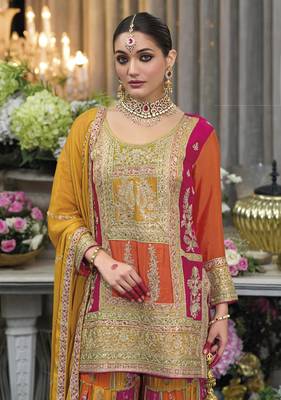 Rani pink premium embroidered chinon silk stitched salwar suit 4