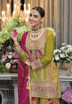 Mehendi embroidered chinon silk stitched salwar suit 4