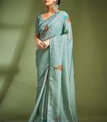 Sky blue designer handloom tusser silk saree with blouse
