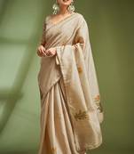 Cream designer handloom tusser silk saree with blouse