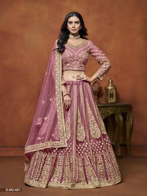 Pink Embroidered Net Designer Lehenga With Blouse 1