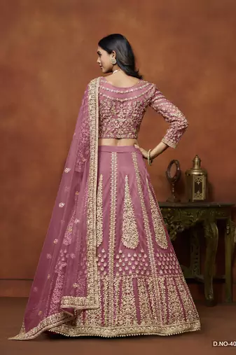 Pink Embroidered Net Designer Lehenga With Blouse