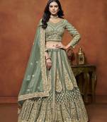 Light_Green Embroidered Net Designer Lehenga With Blouse