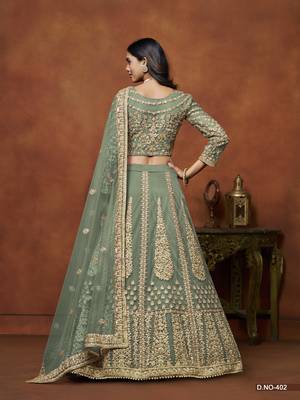 Light_Green Embroidered Net Designer Lehenga With Blouse 3