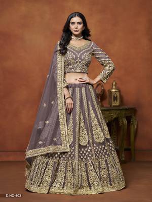 Purple Embroidered Net Designer Lehenga With Blouse 1