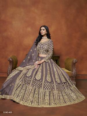 Purple Embroidered Net Designer Lehenga With Blouse 3