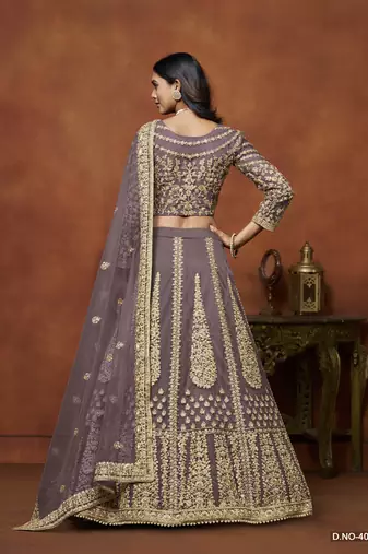 Purple Embroidered Net Designer Lehenga With Blouse