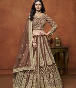 Brown Embroidered Net Designer Lehenga With Blouse