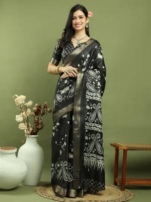 black silk blend zari saree 1