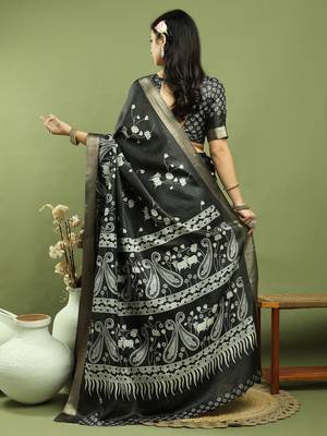 black silk blend zari saree 2