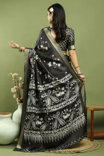 black silk blend zari saree