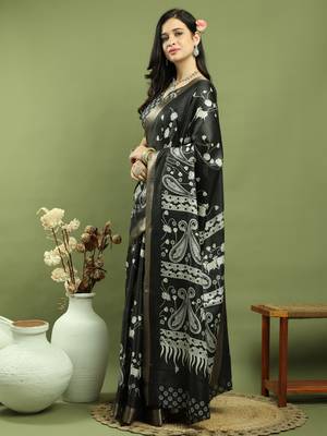black silk blend zari saree 3