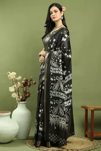 black silk blend zari saree
