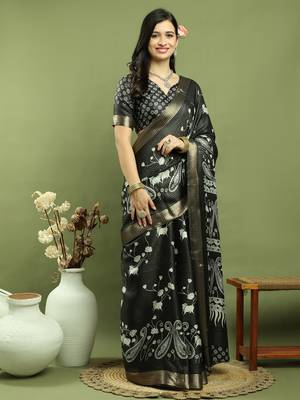 black silk blend zari saree 4