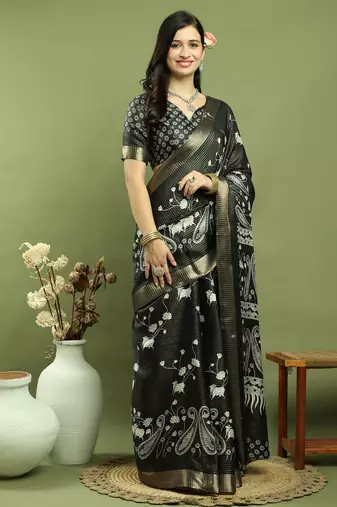 black silk blend zari saree